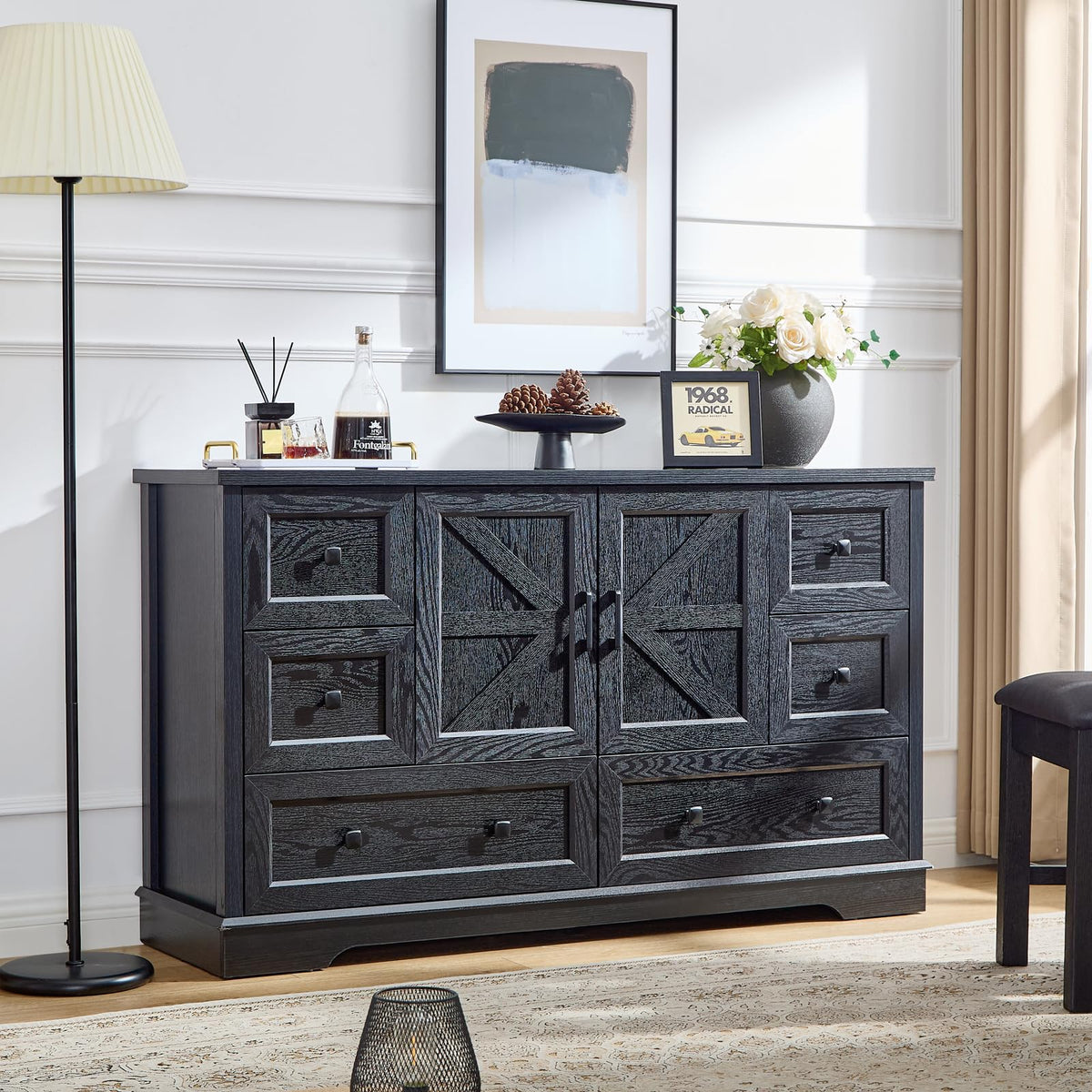 SOOWERY Farmhouse Dresser for Bedroom, Tall Chest of Drawers, Dark Cherry