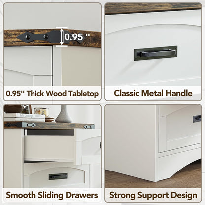 Decofy Farmhouse 4 Drawers Dresser for Bedroom, Walnut & White