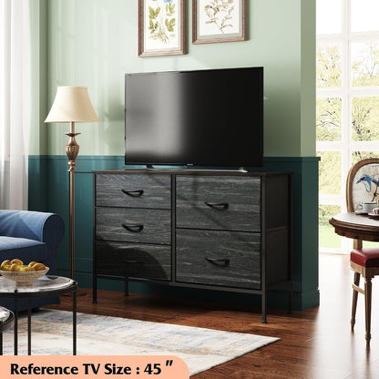 WLIVE Black Dresser for Bedroom, 5 Fabric Chest of Drawers