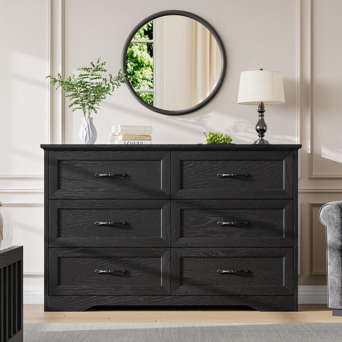 Garvee Farmhouse Wood 43.9" Tall 5 Drawer Dresser for Bedroom, Black