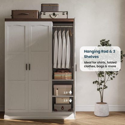 ANCTOR 3-Door Armoire Wardrobe Closet with Mirror and 2 Hanging Rods