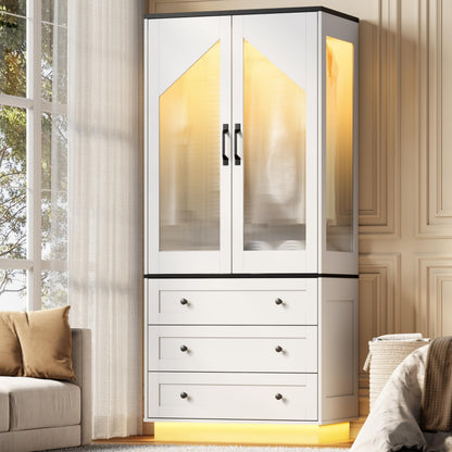 Gyfimoie Tall Armoire Wardrobe Closet with 2 Door and 3 Drawers