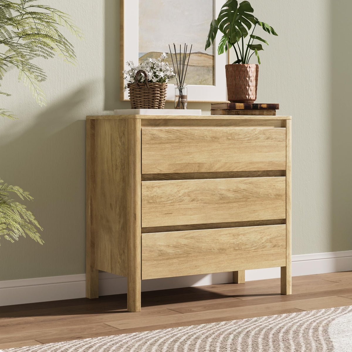 MAISONARIA Walnut 5 Drawer Dresser for Bedroom, 45"Tall Modern Wood Dresser