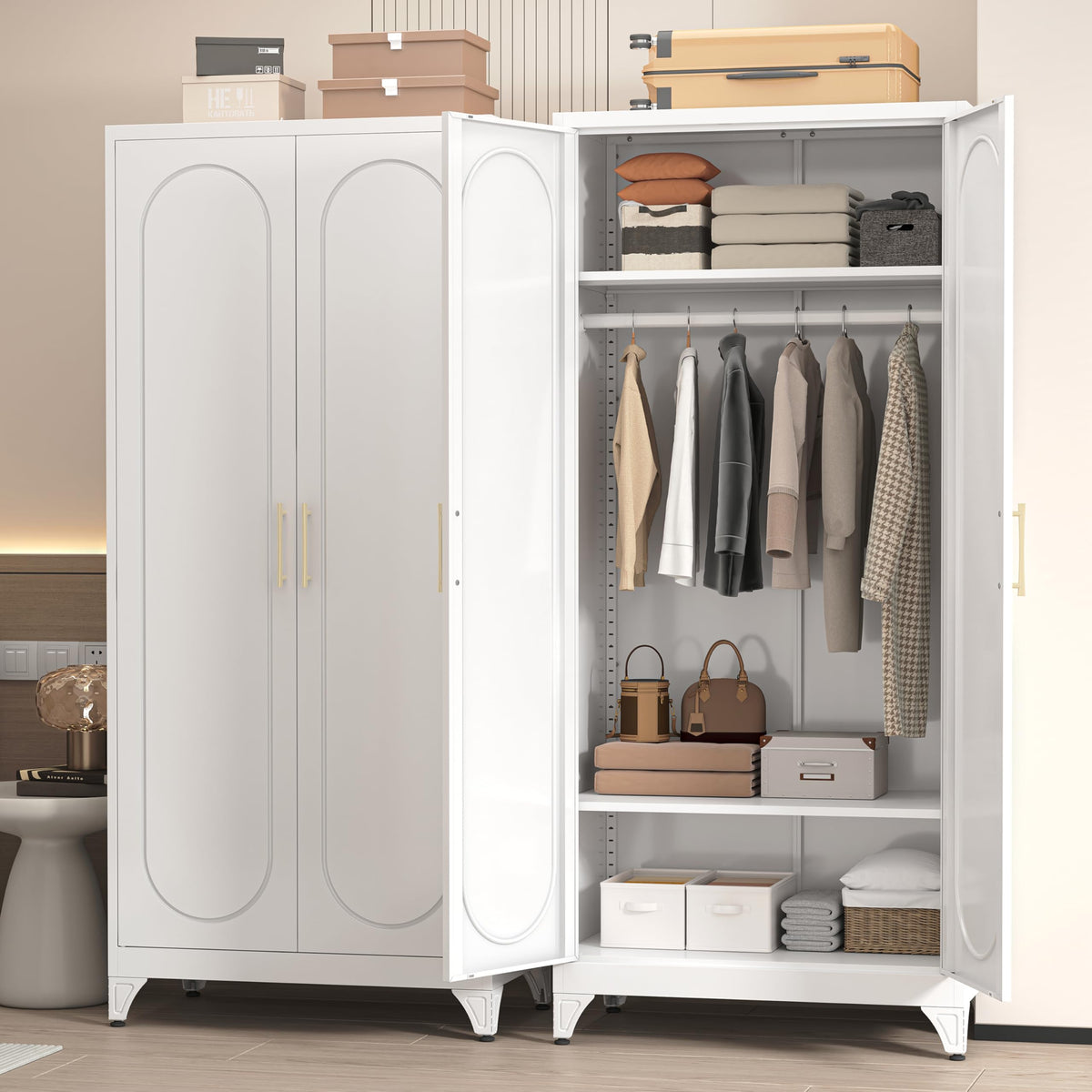 71" Black Metal Armoire Wardrobe Closet with Panel Doors