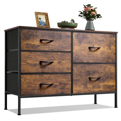 WLIVE Black Dresser for Bedroom, 5 Fabric Chest of Drawers