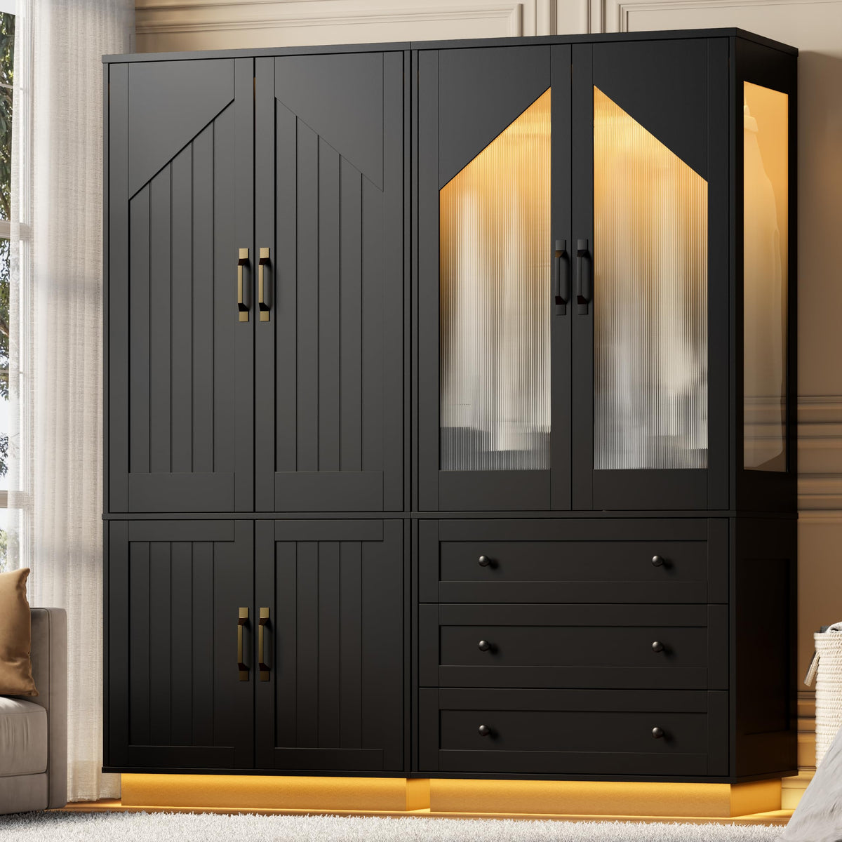 Gyfimoie Tall Armoire Wardrobe Closet with 2 Door and 3 Drawers