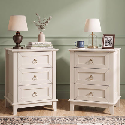 RoyalCraft Farmhouse Tall Nightstand Set of 2, Painted Wooden Bedside End Table with 3 Storage Drawers, Rustic Side Table for Bedroom, Light Green