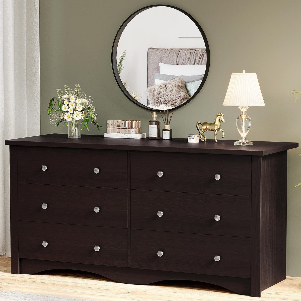 YESHOMY White Wood Dresser with 6 Drawer, 47.2" Chest of Drawers