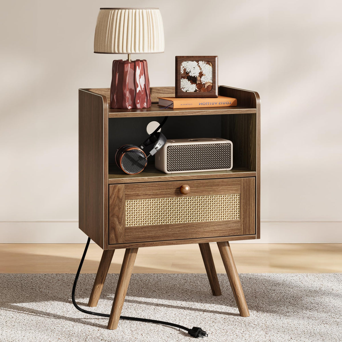 SUPERJARE Nightstands Set of 2, Night Stands with Charging Station