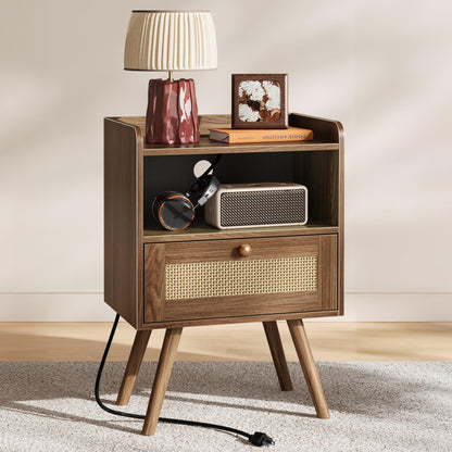 SUPERJARE Nightstands Set of 2, Night Stands with Charging Station