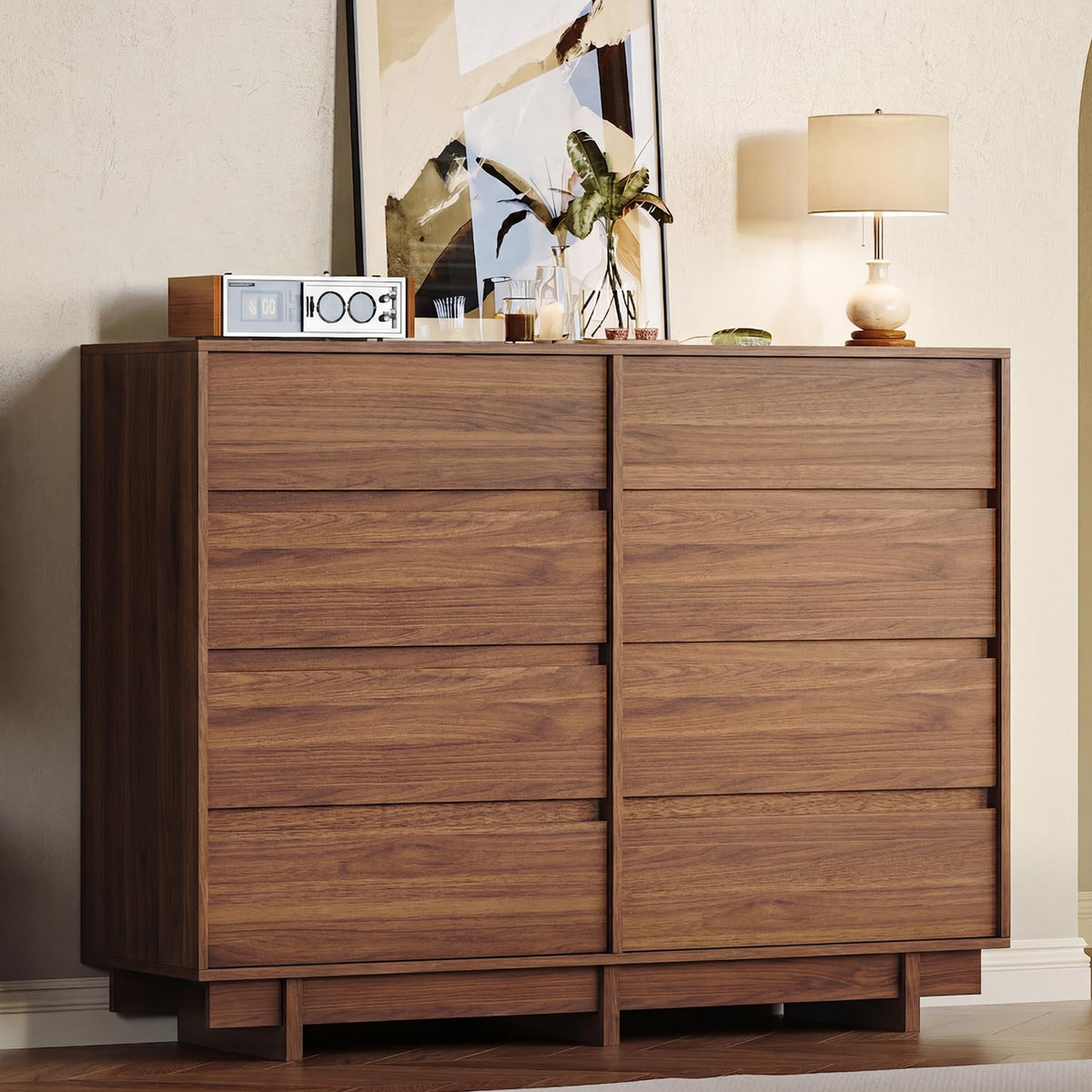HOUROM Walnut Dresser for Bedroom, 59in Modern 9 Drawer Chest of Drawers