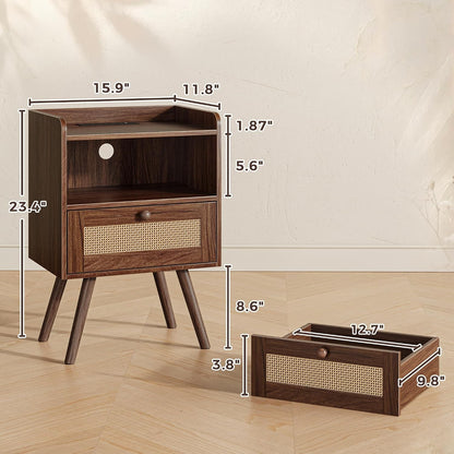 SUPERJARE Nightstands Set of 2, Night Stands with Charging Station
