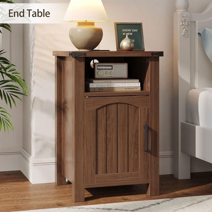 Decofy Farmhouse Nightstand with Charging Station, Set of 2,Walnut