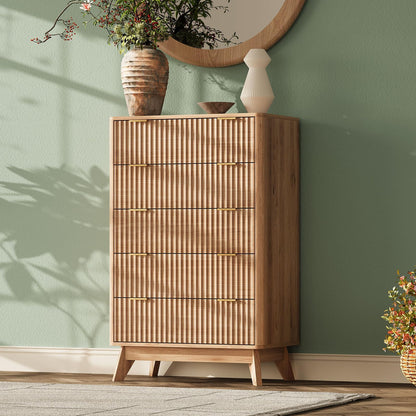 63" Wide Fluted 9 Drawers Dresser for Bedroom,Curved Edge,Oak