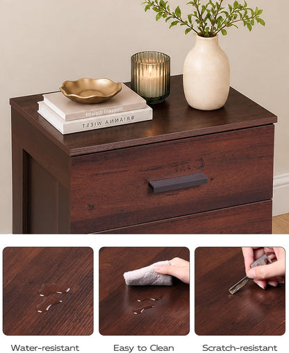 WLIVE Brown Nightstand with 3 Drawers, Wood Bedside Table with Large Top