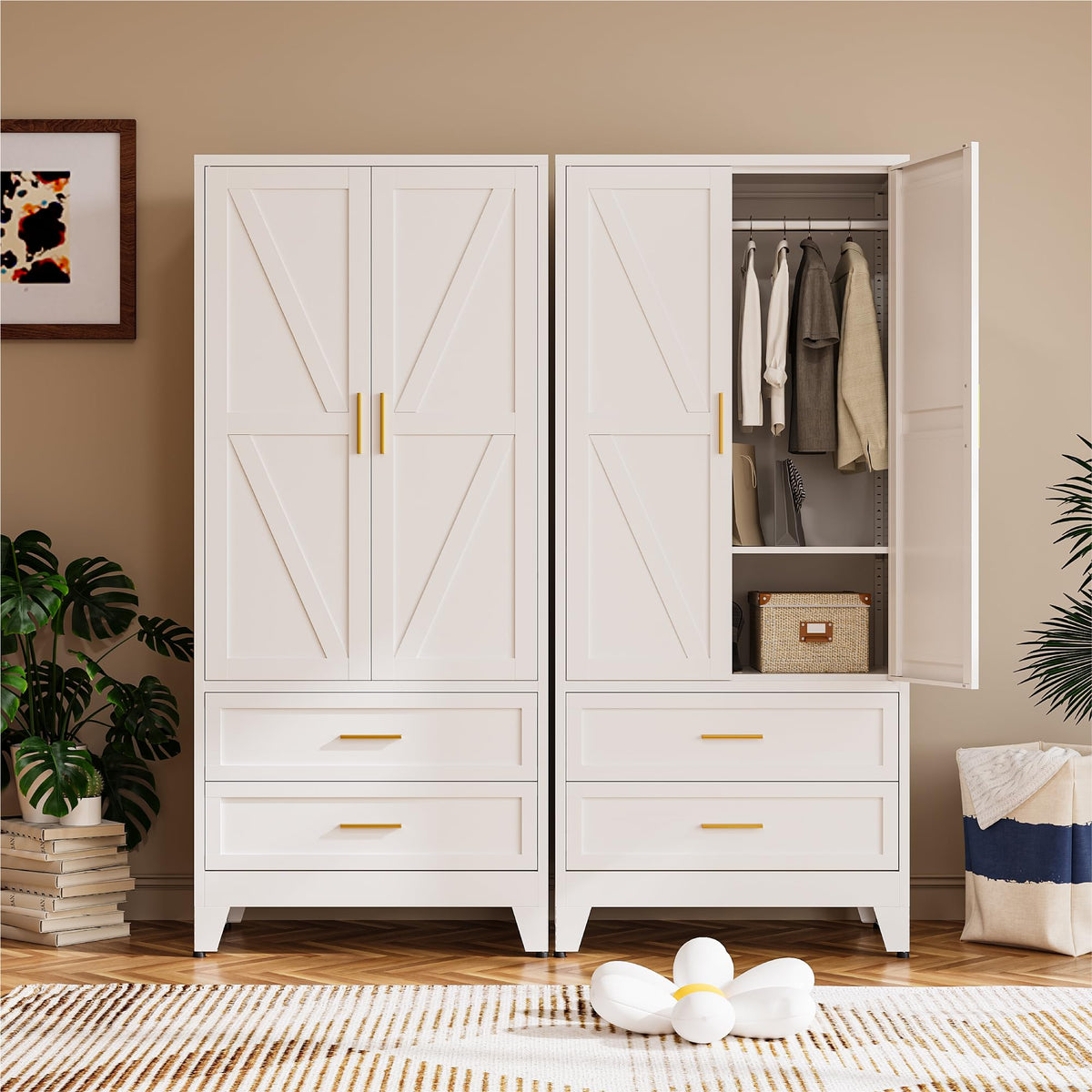 COFaR Peacock Blue Armoire Wardrobe, 71" Metal Closet with Reversible Hanging & Shelving Sections, Freestanding Storage Cabinet with Top Compartment & Adjustable Shelves