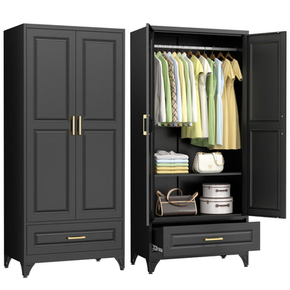 Polup 71" Metal Armoire Wardrobe Closet with Doors and Adjustable Shelves