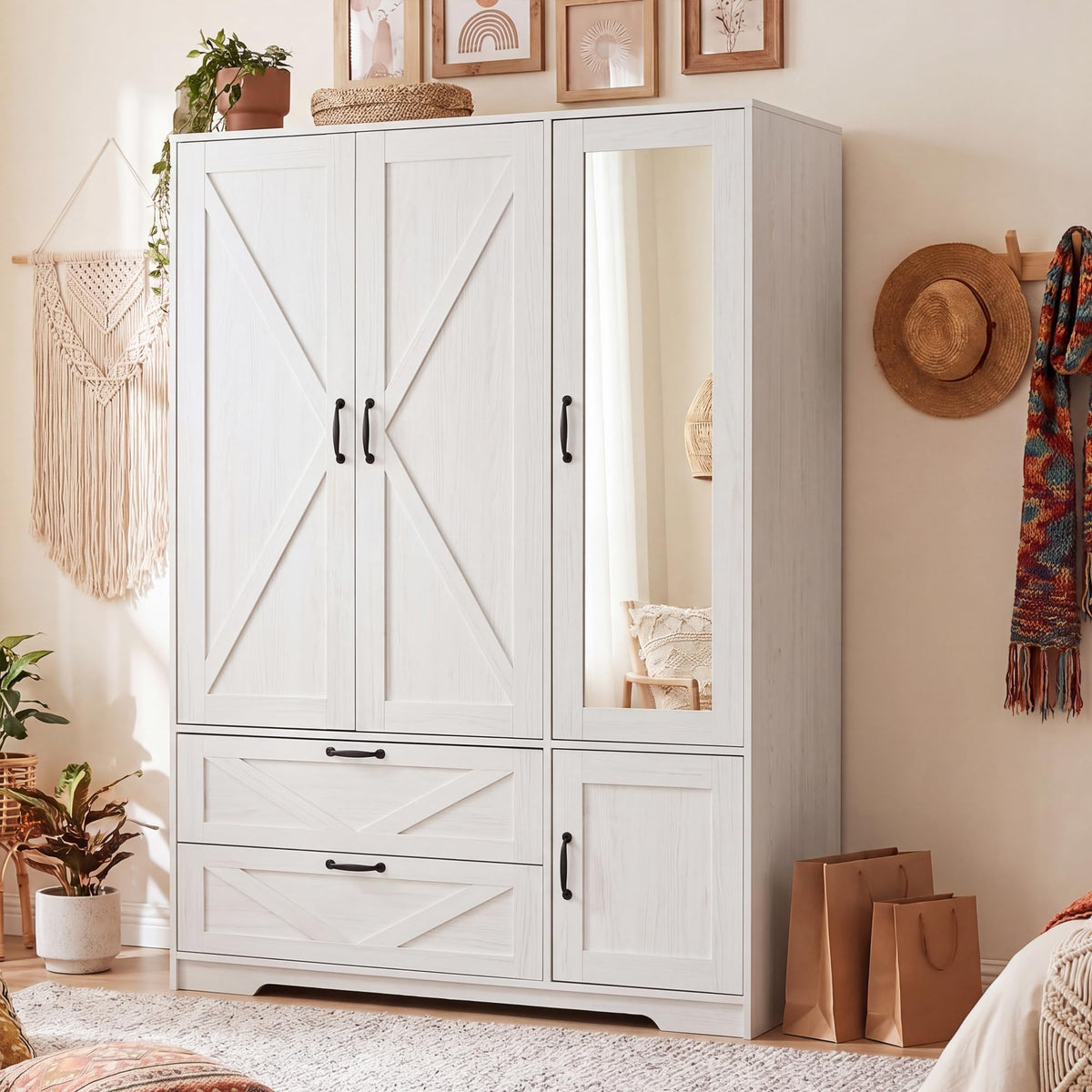 71" Wooden Armoire Wardrobe Closet with Doors and Drawers, Natural