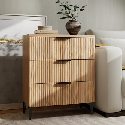 Wood Nightstand Set of 2, Fluted Bedside Tables with 2 Drawers