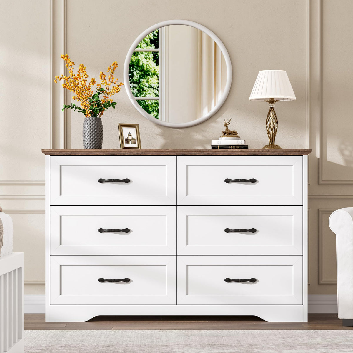 Garvee Farmhouse Wood 43.9" Tall 5 Drawer Dresser for Bedroom, Black
