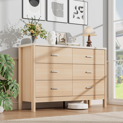 Garvee 6 Drawer Dresser, Wooden Storage Chest of Drawers, White & Brown