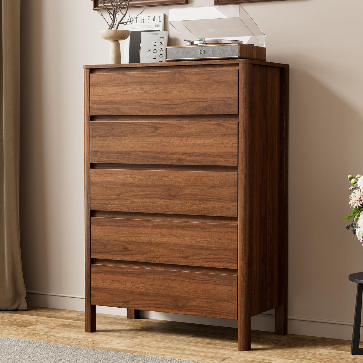 Furniway 31.5" Wide 3 Drawer Wood Dresser for Bedroom with Legs, Walnut