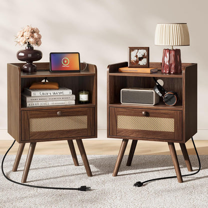 SUPERJARE Nightstands Set of 2, Night Stands with Charging Station