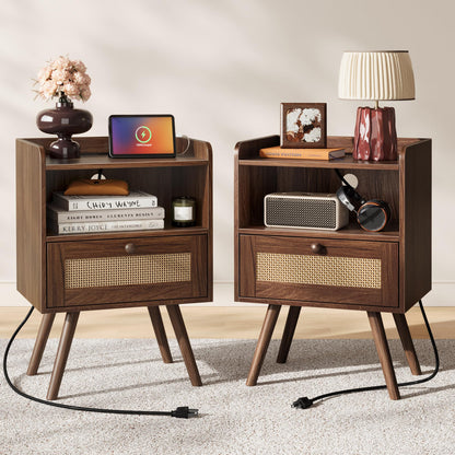 SUPERJARE Nightstands Set of 2, Night Stands with Charging Station