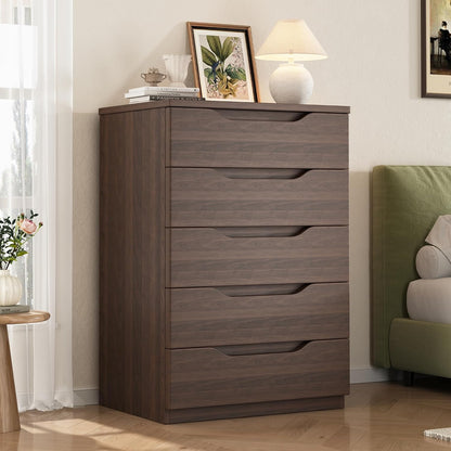 Jocoevol Brown 5 Drawer Dresser for Bedroom, Modern Tall Chest of Drawers