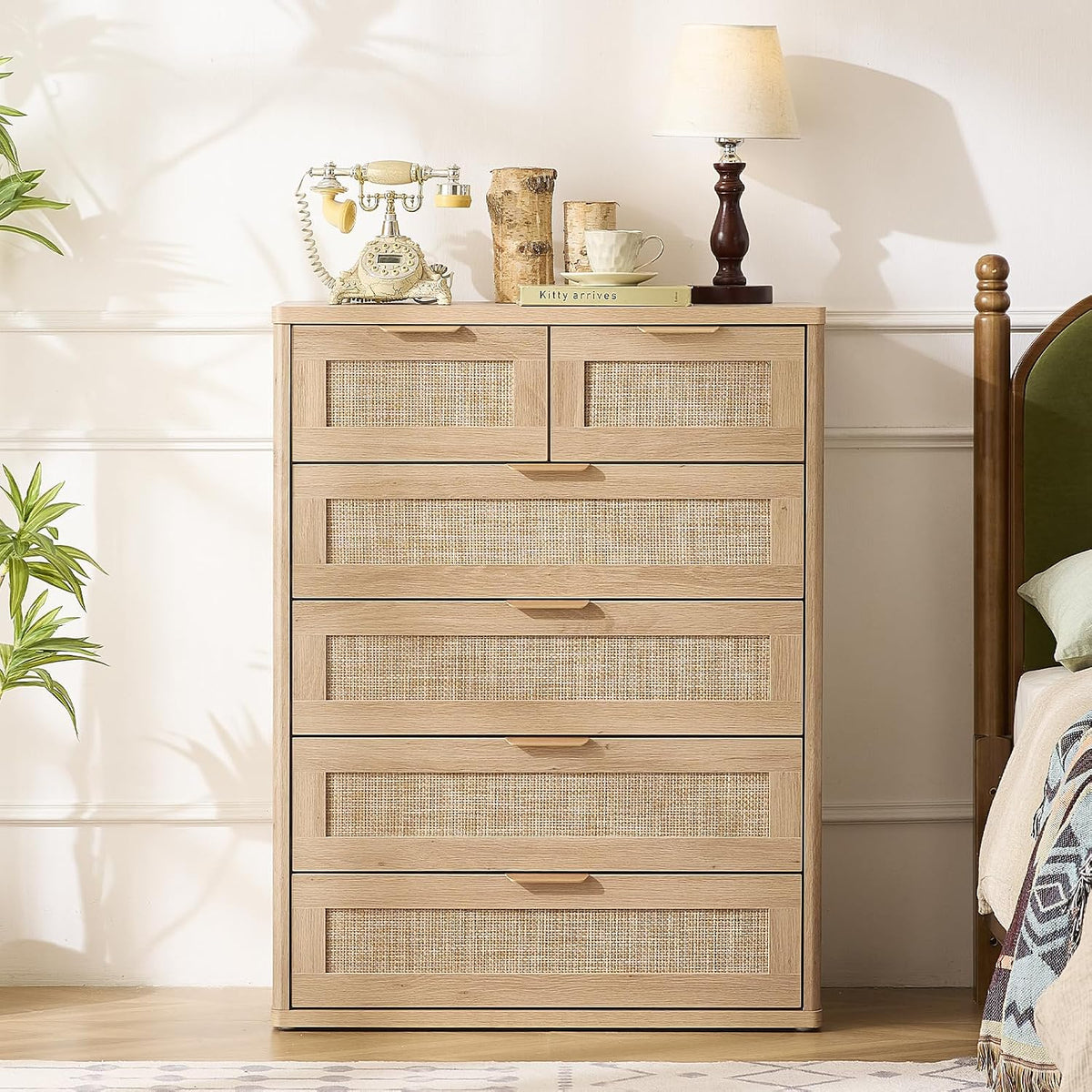 LEYAOYAO Rattan Dresser for Bedroom, 41" Tall Chest of Drawers