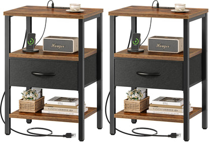 SUPERJARE Nightstand with Charging Station, USB-C Port, Bedside Table