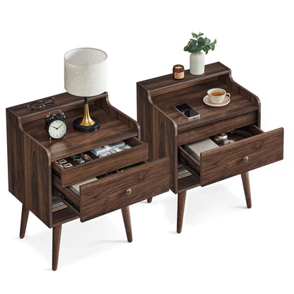 VASAGLE Set of 2 Boho Nightstands with Rattan-Look Drawer