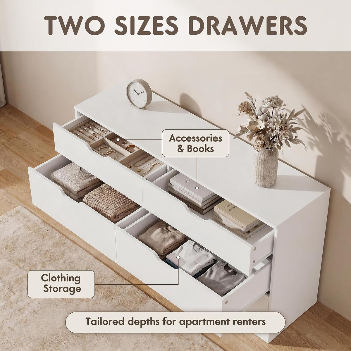 YESHOMY Dresser for Bedroom, 47.2" Modern Wood Chest with 6 Drawers, White