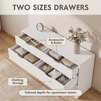 YESHOMY Dresser for Bedroom, 47.2" Modern Wood Chest with 6 Drawers, White