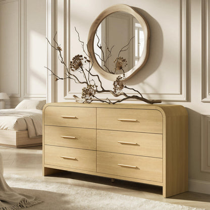 Curved 9-Drawer Dresser for Bedroom, 63" Wide Modern Chest of Drawers, Vanity Desk TV Stand for Living Room, Closet Storage Drawers Organizer Furniture, Nursery, Hallway, Dark Burl