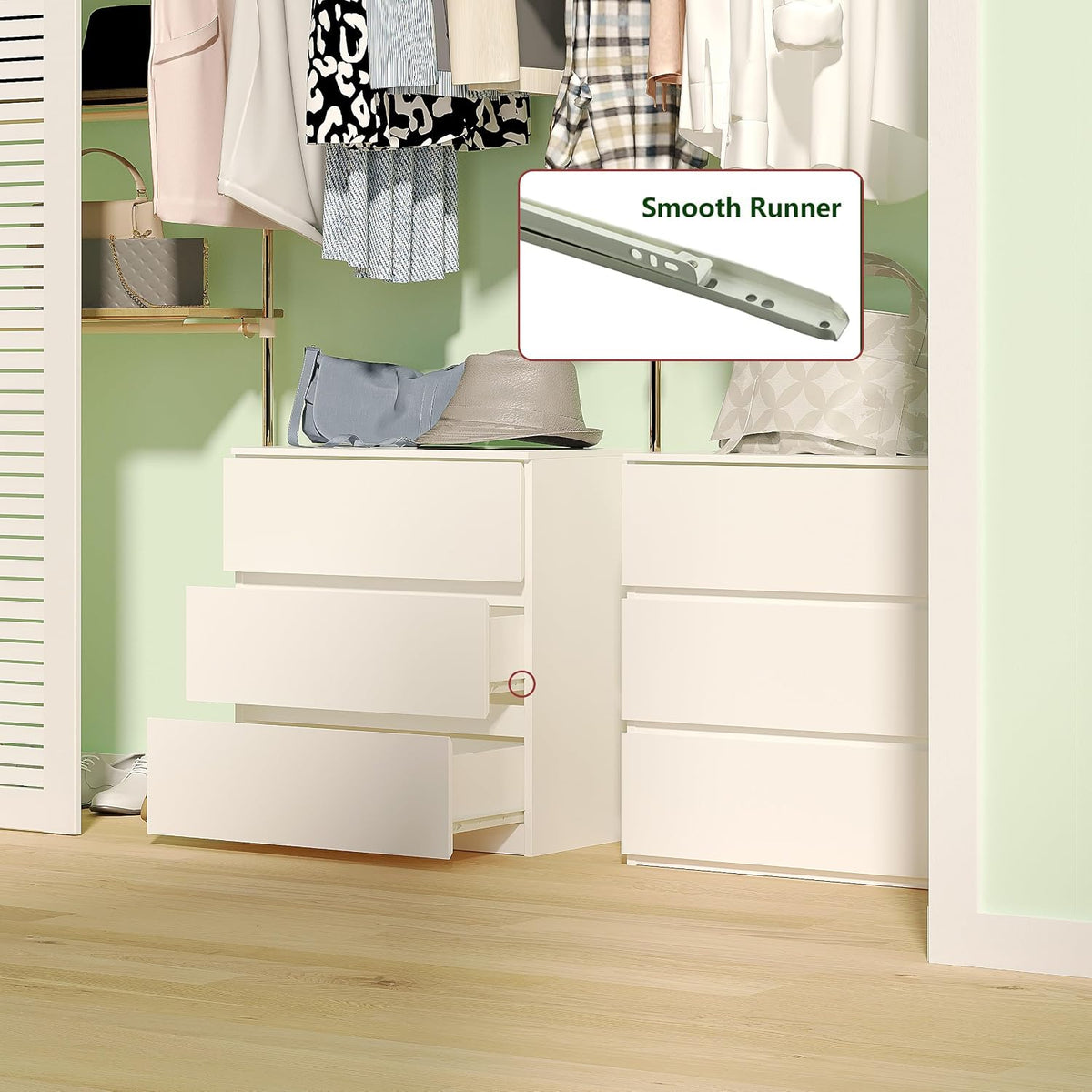 woodtalks 3 Drawer Dresser, Wood Chest Drawers with Storage for Closet, Bedroom, Living Room and Hallway, Drawers Dresser Bedside Nightstand, White