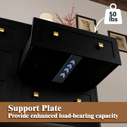 Black Dresser for Bedroom with Power Outlets Wide Wooden Dresser with 8 Drawer and Metal Handle Large Clothing Storage for Bedroom