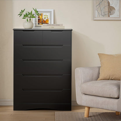 Gizoon Tall 6 Drawer Dresser, Black Bedroom Chest of Drawers Cabinet