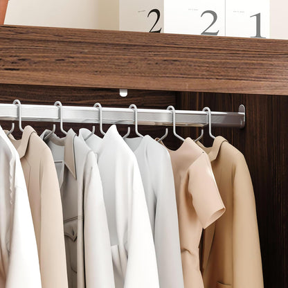 3 Door Armoire Wardrobe Closet Cabinet with 3 Drawers and Drawers, Farmhouse Bedroom Armoire with Hanging Rod and Adjustable Shelves, Large Capacity Storage Wardrobe Armoire for Bedroom, Brown