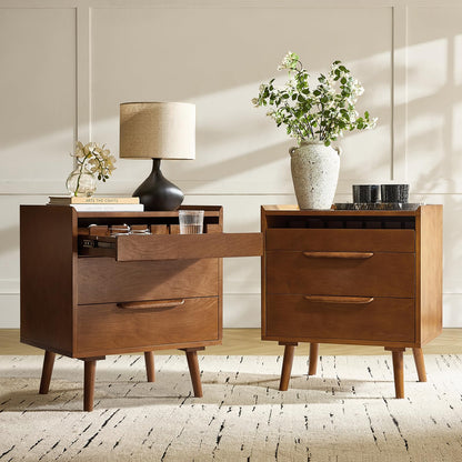 HULALA HOME 2-Drawer End Table with Charge Station, Set of 2 Walnut