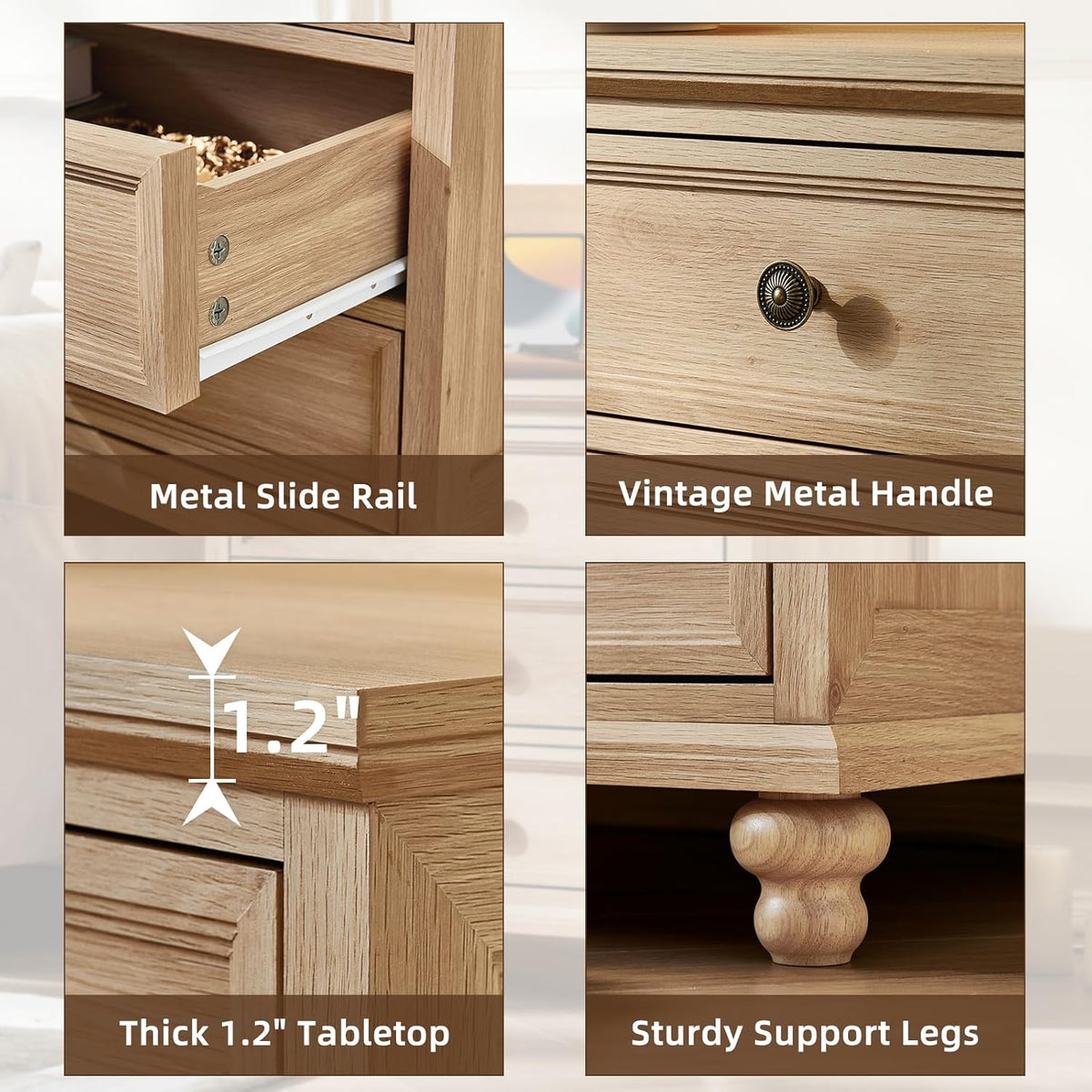 Joaxswe 24" Wide Farmhouse Night Stand Set of 2,Large End Table with 3 Drawers & Metal Handle,Wood Dresser for Bedroom,Bed Side Table Chest of Drawers Cabinet,Natural Nightstand for Living Room,Closet