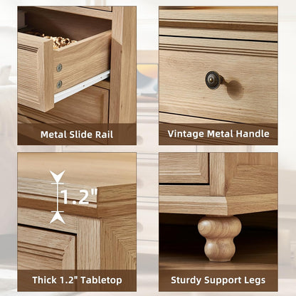 Joaxswe 24" Wide Farmhouse Night Stand Set of 2,Large End Table with 3 Drawers & Metal Handle,Wood Dresser for Bedroom,Bed Side Table Chest of Drawers Cabinet,Natural Nightstand for Living Room,Closet