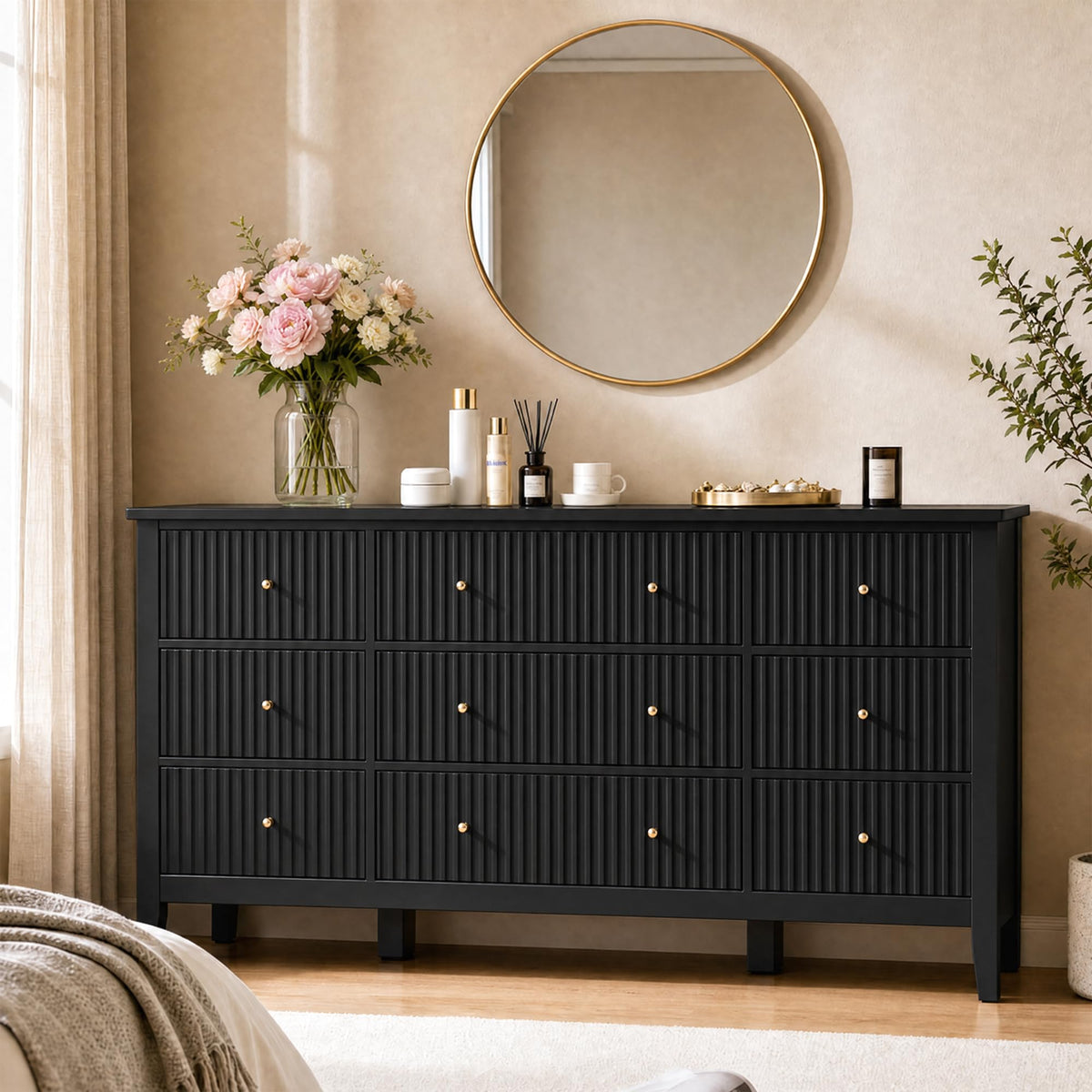 RoyalCraft 6 Drawer Dresser, Fluted Modern Wood Chest of Drawers, Long Dresser for Bedroom TV Stand Storage Cabinet for Living Room, Blue