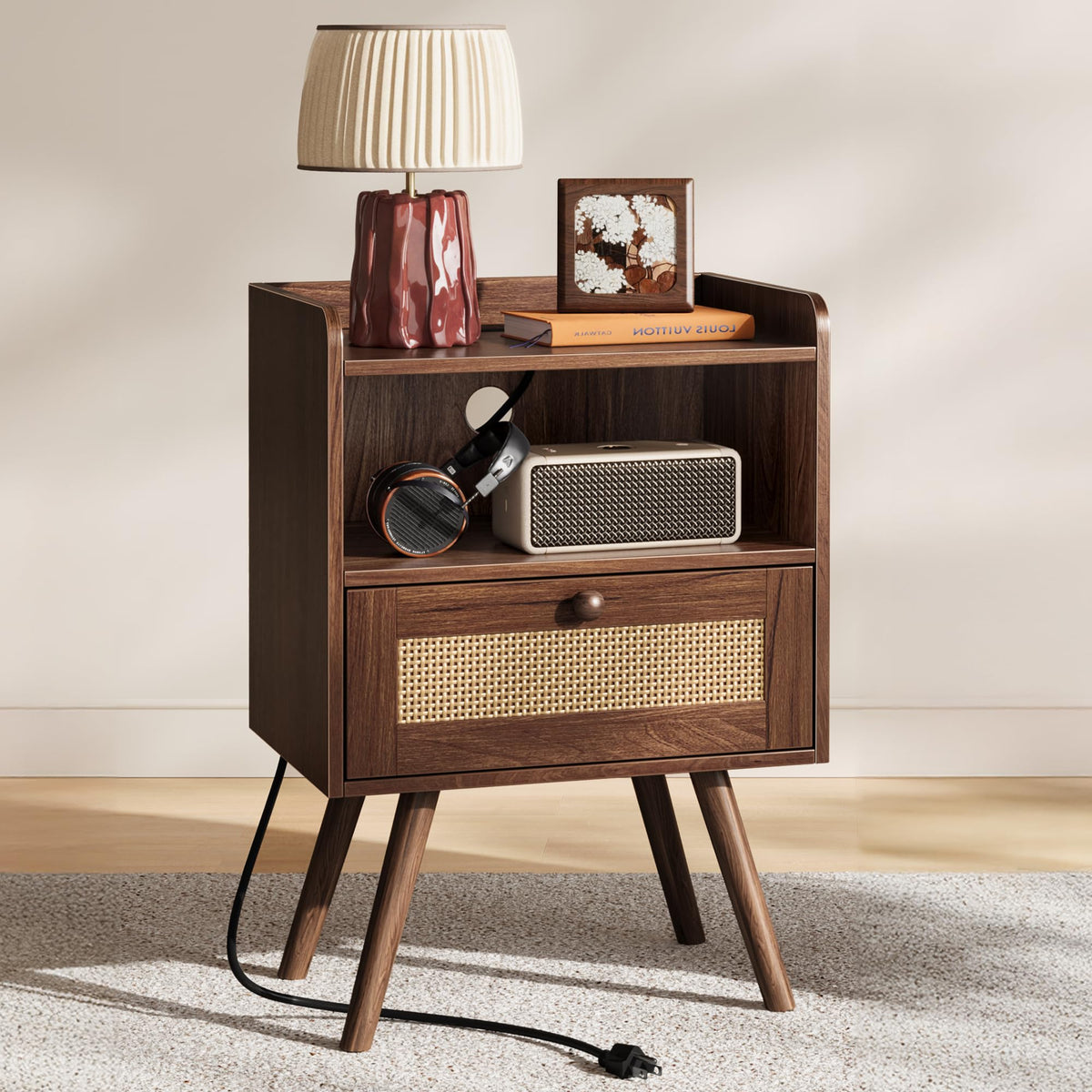 SUPERJARE Nightstands Set of 2, Night Stands with Charging Station