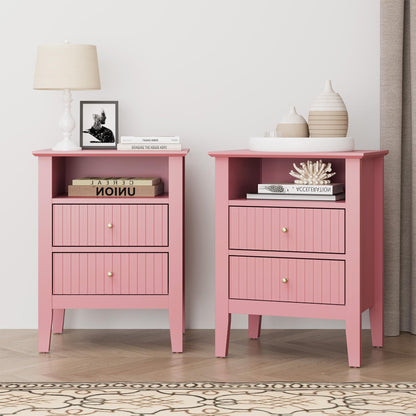 RoyalCraft 32" Large Nightstand Set of 2, Fluted Painted Bedside Table with 3 Spacious Drawers, Modern Tall End Table for Bedroom, Beige