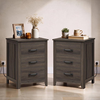 VASAGLE Set of 2 Nightstands with 2 Drawers and Charging Station