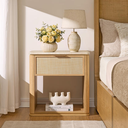 Night Stand Set 2, Rattan Nightstand with 2 Drawers