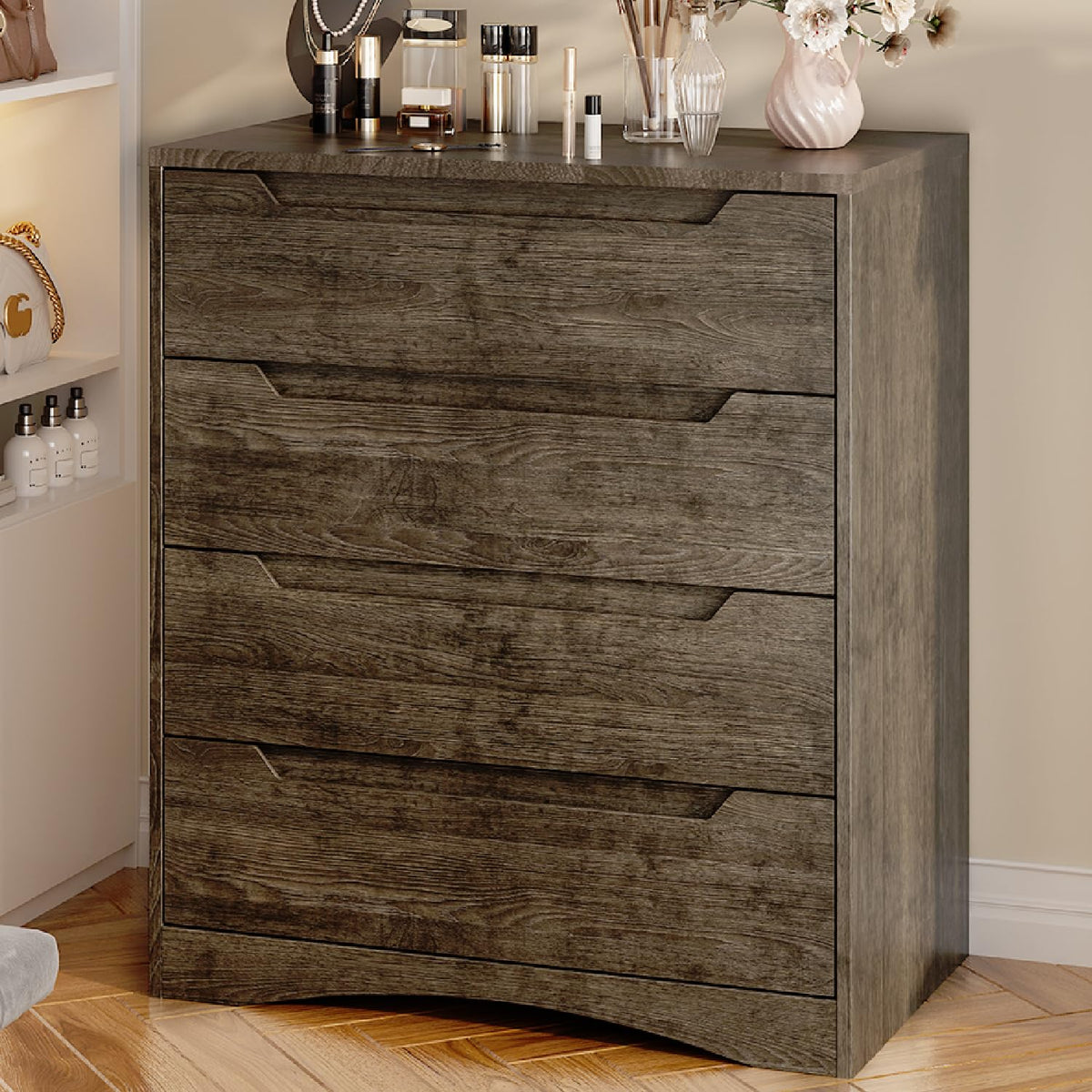 Gizoon 4 Drawer Dresser for Bedroom, Sturdy White Chest of Drawers, White