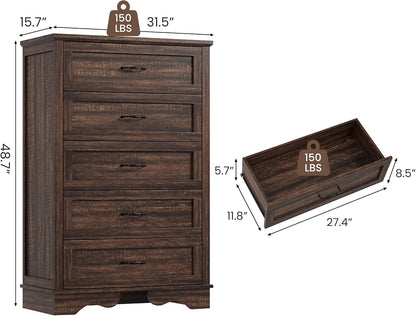 Garvee Brown 5 Modern Chest of Drawers Dresser with Storage for Bedroom