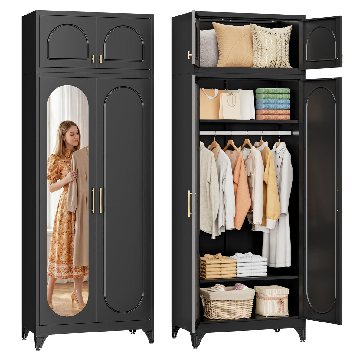 SteeLoong Metal Wardrobe Cabinet,Armoire Wardrobe Closet with Hanging Rod